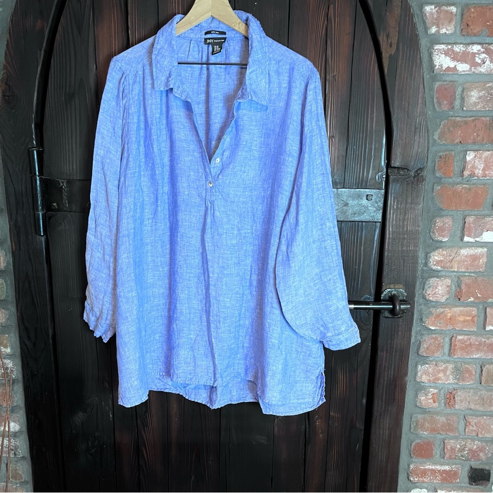 Chambray blue linen top 2X